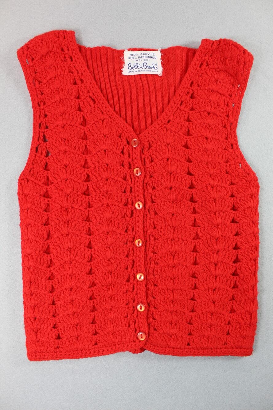 Vintage Bobbie Brooks Red Knit V neck Sweater Vest Women's Small Button Front